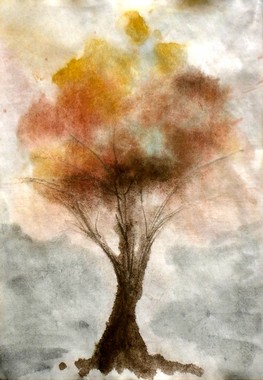 Foggy autumn tree